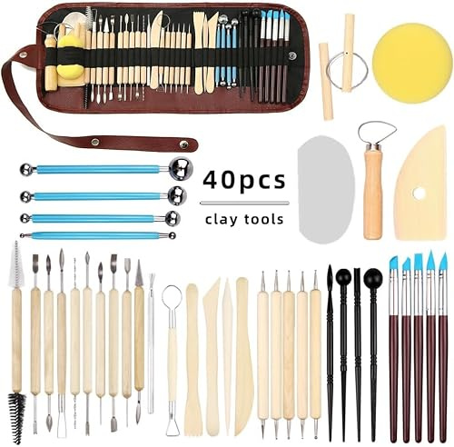 LINPHCEY 40-Piece Clay Sculpting Tools Set Perfect for Polymer Air Dry Modeling Clay Beginners & Professionals Ideal for DIY Pottery & Ceramics Tools for Clay Sculpey Sculpting & Crafting