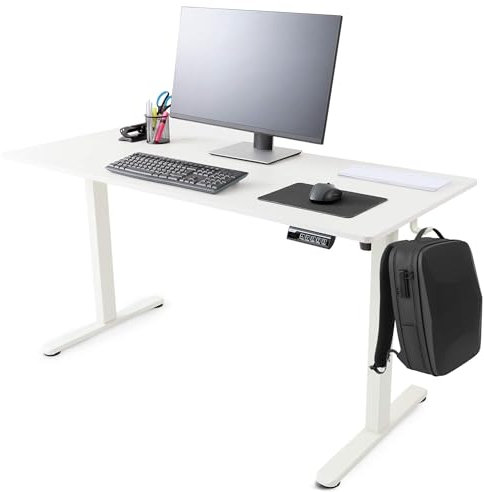 Arebos elektrisch höhenverstellbarer Schreibtisch 140x60 cm | Memory-Funktion | Verstellbarer Computertisch 72-118 cm | Standing Desk | ergonomischer Bürotisch | Steh-Sitz Tisch | Weiß