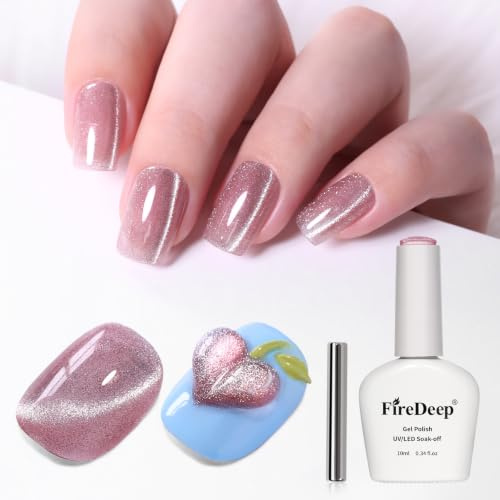 Firedeep 10ml Hema Free Mauve Cat Eye Gel Nail Polish with Magnetic Stick,Soak Off UV LED Gel for Long Lasting Salon Manicure at Home, Nail Art Gift for Women and Girls