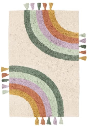 RugVista Rainbow Kinderteppich, 140 x 200 cm, Off Weiß/Multi | Moderne, Kinder, Rechteckig, Niedriger Stapel, Maschinenwäsche, Oeko-Tex 100, Ohne gefährliche Chemikalien, Wohnzimmer