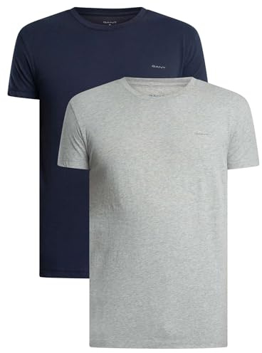 GANT Men's 2 Pack Lounge Crew T-Shirt, Light Grey Melange/Navy, M