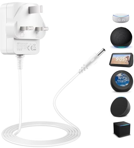 12V 1.25A 15W Power Supply, Compatible with Echo Dot (3rd/5th/4th/1st Gen) 4.0 * 1.7mm Power Cable Charger, Echo Dot with Clock Kids Edition Fire TV Cube Adapter Charging Cord
