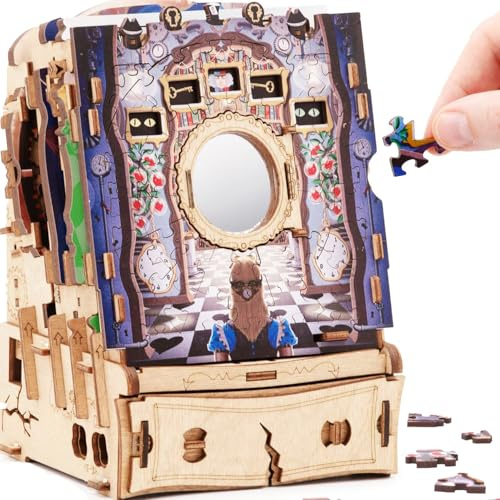 iDventure Cluepuzzle Wonderbox of Alice, Holzpuzzle Rätselbox Erwachsene | Inspiriert von Alice in Wunderland, Escape Room Spiel, 3D Jigsaw Puzzle, Knobelspiel, Logikrätsel, Geheimfach im Inneren