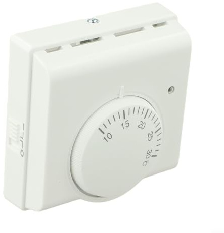 Non-Programmable Mechanical Room Thermostat for Floor Heating, 2-Wire Wall Mounted Thermostat with Rotary Knob and On/Off Switch Controller, White