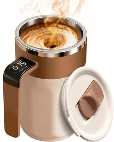 Automatic Stirring Coffee Cup with Temperature Display, 2026 Rechargeable Coffee Mug, 13.5oz Self-Stirring Mug with Lid, Stainless Steel Material Suitable for Coffee, Milk, and Other Beverages
