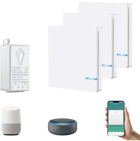 NineLeaf Kit 3 interrupteur sans fil avec récepteur WiFi,sans travaux | Contrôle à distance par App,commande vocale compatible Alexa/Google Home et interrupteur manuel,Portée 400m,10A/1000W