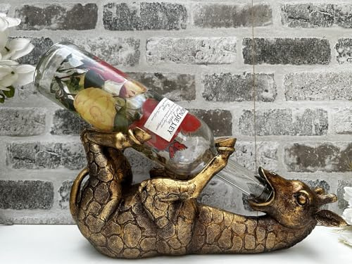 MAISONICA Distressed Gold Drunken Giraffe Wine Bottle Holder Freestanding Novelty Gift