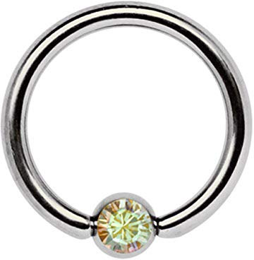 Titan Piercing Schmuck Ring 1,6 x 12 mm mit Zirkonia Kugel in Multi-klar