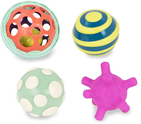 B. Toys by Battat – Ball-a-balloos – Set de Pelotas texturizadas – Set de 4 Pelotas para pequeños de 6+ Meses, Multicolor, 22,86 x 15,24 cm