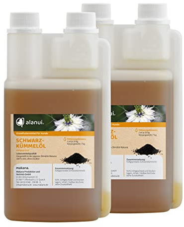 alanui Schwarzkümmelöl für Hunde, nativ kaltgepresst, 2 x 500 ml Dosierflasche
