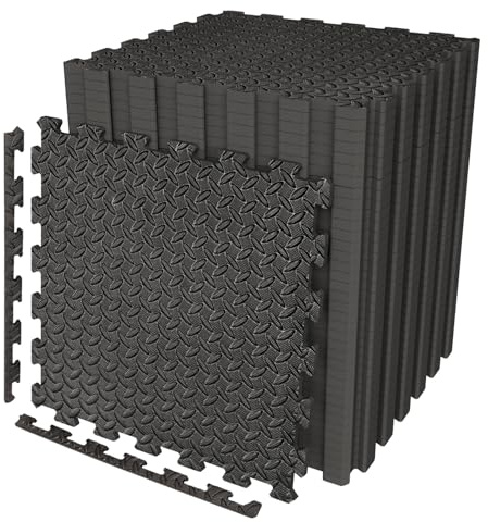 60cm x 60cm Black Interlocking Caravan Awning Floor Mat Camping Picnic Garden Outdoor/Indoor Non Slip Floor Matting 10mm thick (48 Mats 192 square feet)