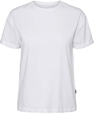 Noisy May Women's 27010978 T-Shirt, White Bright White, 42 (Manufacturer Size: XL), White (Bright White Bright White), XL