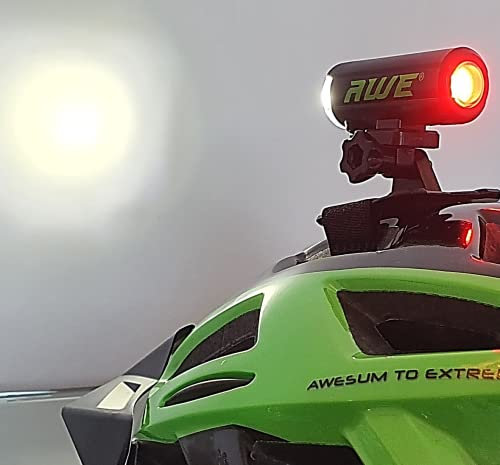 AWE 150 Lumens Front/Rear USB, 360º Protection. Bicycle Helmet Light, 1 x Front Super Bright LED's & 7 x Rear COB's. Fully Rechargeable, Visibility 1km+ IPX4 Waterproof *SEE 360 VIDEO*