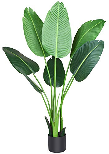 Fopamtri Künstliche Pflanze Künstlicher Paradiesvogel Baum 120 cm Plastik Pflanze Palme im Topf Tropical Hawaii Grün Fake Plant für Schlafzimmer Wohnzimmer Garten Deco (1 Stück)