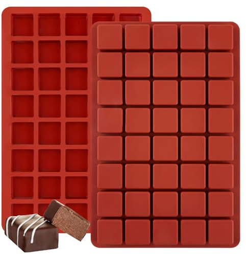 JOERSH Square Silicone Chocoate Molds for Fat Bombs & Truffles, 2PCS 40-Cavity Bite-Size Brownie Pans, Caramel Hard Candy Molds