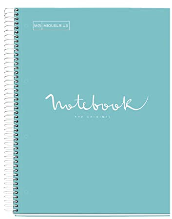 Miquelrius - Notizbuch A4 Punkte Notebook, 1 farbiger Streifen, 80 Blatt liniert mit Punkten (Dots), Papier 90 g/m² mikroperforiert mit 4 Bohrungen für 4 Ringe, Einband aus Karton, Farbe Himmelblau