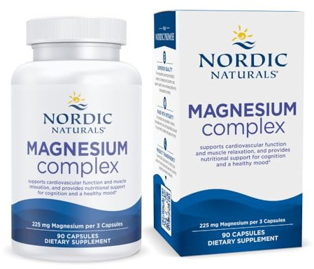 Nordic Naturals Magnesium Complex - 90 Capsules - 225 mg Magnesium, 1.9 mg Iron - Brain & Heart Health, Mood, Energy, & Muscle Relaxation - Non-GMO, Vegan - 30 Servings
