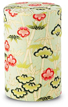 Japanisch Tee Dose 100g Traditionelles Yuzen Washi-Papier Made in Japan für Losen Tee mit Innendeckel Luftdicht Feuchtigkeitsdicht Küchen Dose für Kaffee Tee Gewürze (Kiefer, Bambus und Pflaume, Grün)