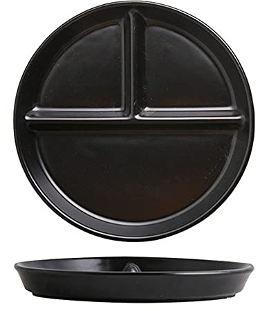 Onepine Assiettes Divisées en Céramique Assiette Compartiment (Noir)