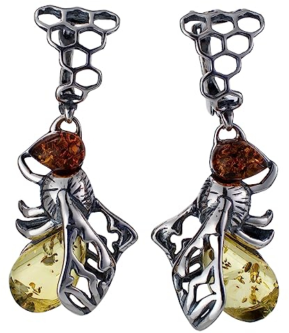 Hummel-Ohrringe mit englischem Verschluss aus Sterlingsilber und baltischem Bernstein