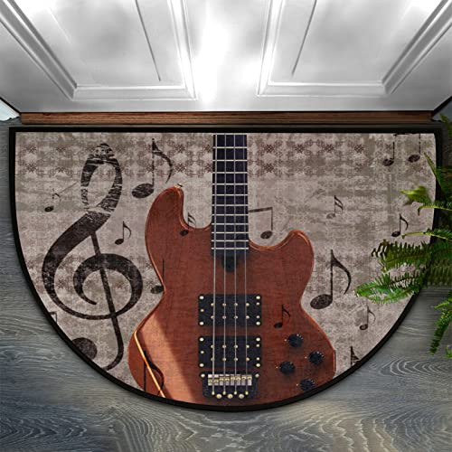 Vintage Gitarre Musik Noten Halbrund T¨¹rmatte rutschfest maschinenwaschbar Indoor Outdoor Fu?matten 91 x 61 cm saugf?hig Eingang Haust¨¹r Matte Eingangsteppich