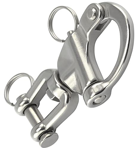 OPIOL QUALITY® Schnappschäkel mit Wirbelgabel 92mm aus Edelstahl A4 V4A (25 Stück) Federschäkel Bügel Karabinerhaken Wirbelschäkel Schäkel Auge Schnellverschluss Rundring Panikhaken