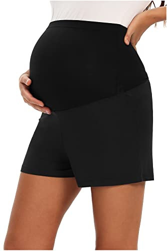 JMITHA Legging Court Grossesse Maternité, Pantalons Short Femme Maternité Vêtements Grossesse et maternité Short Coton sans Couture Confortable pour L'été (S, Noir/Taille Haute)