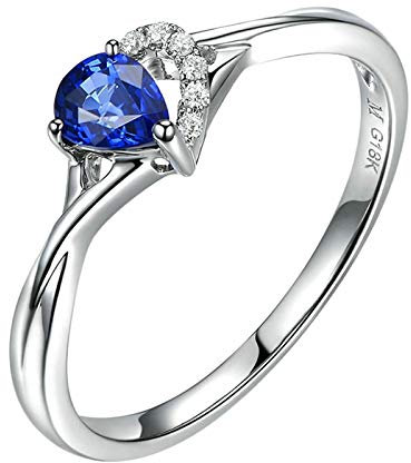 Gualiy Eheringe 18 Karat Weißgold Ring, Ring Weißgold mit Saphir Herz Ring mit Saphir und Diamant 0.49 Carat Ringe Verlobungsringe Größe 52 (16.6)