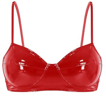 Freebily Reggiseno Sportivo Donna Fitness Stringer Tank Top Pelle Nero Sexy Crop Top Ragazza Corte Latex Lingerie Sexy Clubwear Wetlook Reggiseno Senza Ferretto Rosso D L