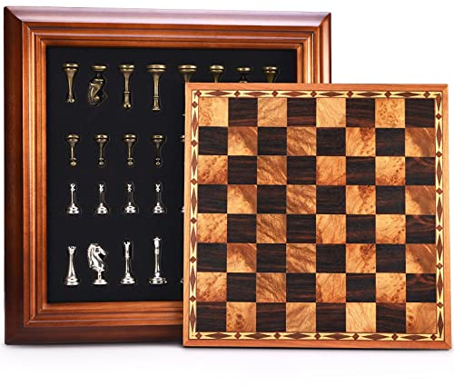 AMEROUS Schach-Set aus Holz, 35,6 cm, Metall-Schachfiguren, 6,3 cm großer König, Aufbewahrung für Schachfiguren, Geschenkpaket, Anleitung, klassisches Brettspiel für 2 Spieler ab 7 Jahren