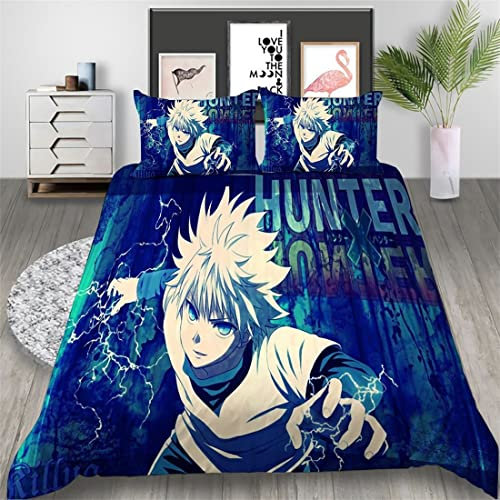NECEHY Hunter x Hunter Bettwäsche Bettbezug 2 Kissenbezug 3 teilig,Weiche Karikatur Bettbezug Set mit Reißverschluss,ab-191,Super King:102x87/260 * 220cm