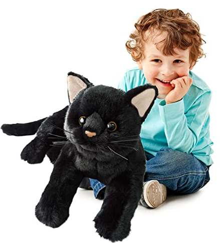 Simulation Katze, 12-Zoll Katze Plüschtier Lebensecht, Katze Plüschtier Schwarz, Schlafkissen Für Kinder, Kätzchen Spielzeug Kinder, Stoffpuppe Katze Für Mädchen Jungen Kinder Kleinkinder