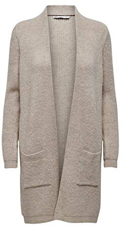ONLY Female Strickjacke - Damen Cardigan lang Taschen, Farbe:Beige, Größe:S