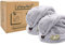 myHomeBody Lot de 2 Serviettes à Cheveux, Turban de Luxe Anti-frisottis à séchage Rapide, Fibre de Charbon absorbante Ultra Douce et à séchage Rapide, avec Bouton Coquille de Noix de Coco – Grey