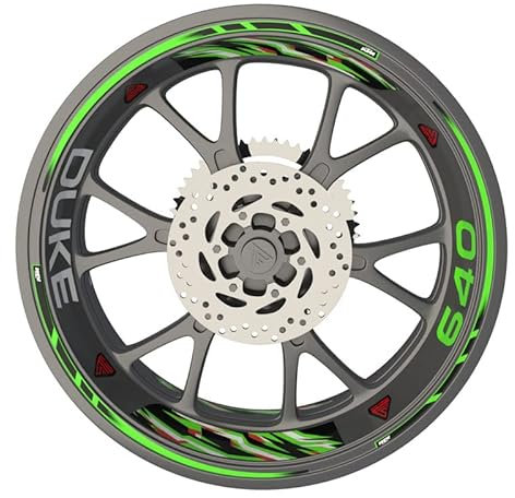 Confezione completa di adesivi adesivi adesivi per cerchi per moto KTM 640 Duke qualità Premium (adesivi per 2 cerchioni) (verde neon)