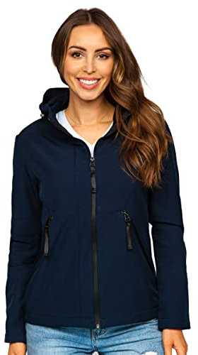 BOLF Femme Veste Softshell de transition a capuche Impermeable Blouson zippe Fonctionnel Coupe-vent Etanche Sport de Trekking Respirant Outdoor Style HD183 Bleu fonce XL [D4D]