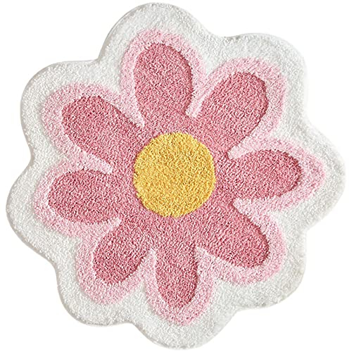 NFNSIG Blumenförmige Badezimmerteppiche, 40 cm, Niedliche Gänseblümchen-Badematte, Runde, Weiche, Superfeine Faser, Blumen-Bodenmatte, Saugfähige, Maschinenwaschbare Badewannenmatten für die(rosa)
