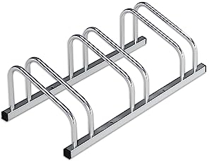 KARAT Fahrradständer Bodenparker für bis zu 6 Fahrräder mit Reifenbreiten bis 55 mm - Bodenmontage oder Wandmontage - Radständer Mehrfachständer Bodenständer Fahrradhalter (Silber, 3 Fahrräder)