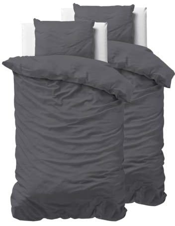 Sleeptime Bettwäsche 4teilig 135x200 Anthrazit - 100% Baumwolle, bügelfrei & hautfreundlich - Hotel-Qualität mit 2 Kissenbezügen 80x80 – Atmungsaktiv & Oeko-TEX Zertifiziert