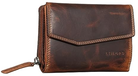 STILORD 'Lark' Damen Geldbörse Leder RFID Groß Geldbeutel Vintage Portemonnaie für Frauen NFC Schutz Ledergeldbörse Damen Echt Leder, Farbe:Salerno - braun