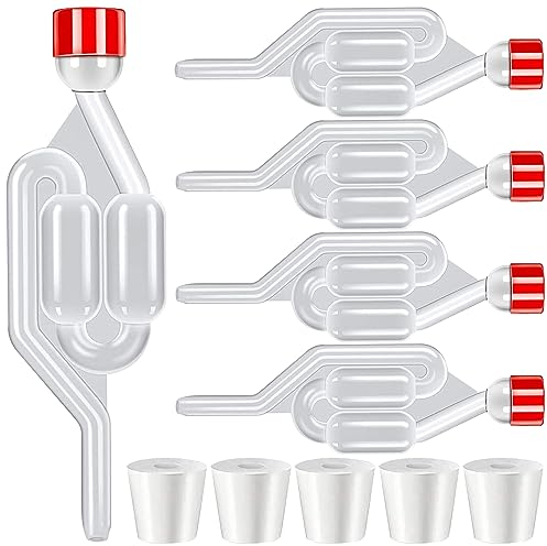 TTYSHIP® 5 Stück Gärröhrchen, Transparentes Gärröhrchen Kunststoff, Gärröhrchen mit Stopfen, Gärspund Set für die Gärung von Wein und Bier