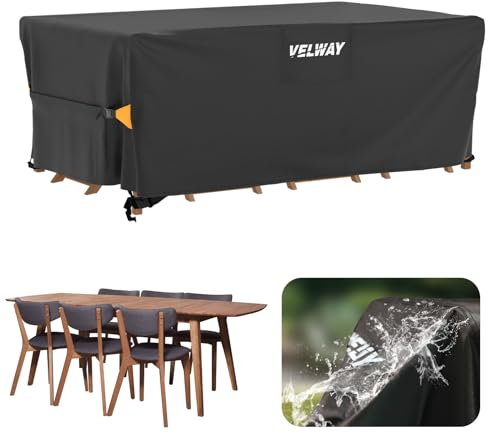 Velway Coperture per Mobili da Giardino Impermeabile: Copertura Tavolo Giardino Esterno con sfiato d'Aria Antivento Telo Copri Tavolo Arredo Rettangolare (Nero 180x120x74cm)