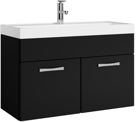 Badplaats B.V. Meuble de Salle de Bain Paso 01 80 x 40 cm lavabo Noir Mat – Armoire de Rangement