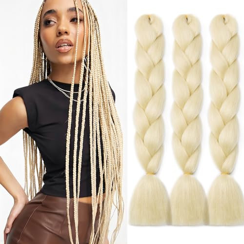 Dcbaboo Braids Extensions Kunsthaar Haare zum Einflechten 3 pack 24 Ombre Jumbo Braiding Hair Kanekalon Haarverlängerungen Zöpfe Afro Crochet Box Braids Haare für Braids 300g, Gebleichtes Blond