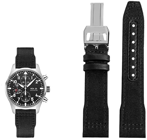 vkeid Nylon-Leder-Uhrenarmband, 20 mm, 21 mm, 22 mm, passend für IWC Le Petit Prince Big Pilot TOP Gun IW3777, schwarzes Sport-Canvas-Uhrenarmband