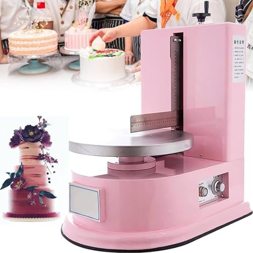 Qiang 4-12inch Electrical Rotating Adjustable Cake Edge Surface Scraper Automatic Birthday Cake Cream Spreading Coating Edge Smoothing Polisher Fast Cake Decrating Pan,Pink