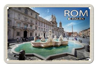 FEMER Blechschild Reise Rom Italien Piazza Navona Skulptur 18x12cm Schild