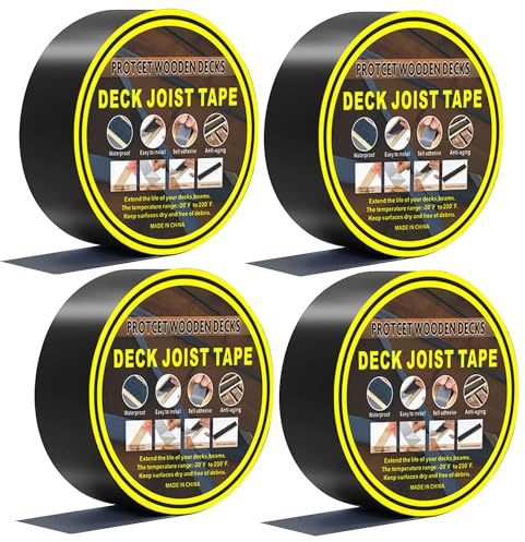 Kingsea 4 x 50 Deck Joist Butyl Tape, Joist Tape für Decking, wasserfestes Deck Joist Tape, Butyl Flashing Tape für Beams, selbsthaftendes Flashing Joist Tape für Kinder, Holz Deck