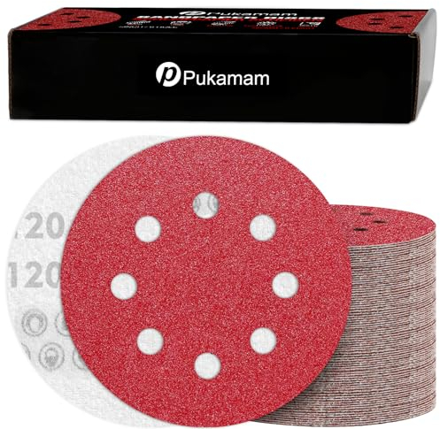 Pukamam 120 Pezzi Dischi Abrasivi 125mm P120 8 Fori Disco Carta Vetrata per Levigatrice Orbitale