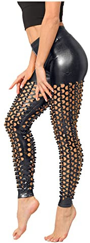 Leggings Damen: in Glänzender Matt Silber Metallic Kunstleder Leggings Lackhose Skinny PU Leder 80er Jahre Lederhose Hosen Große Größen Lack und Leder Schwarz Gold Rosa Lederleggings Strumpfhosen